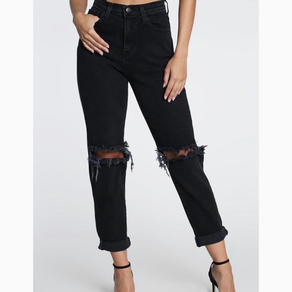 Black Straight Legged Distressed Mom Jeans